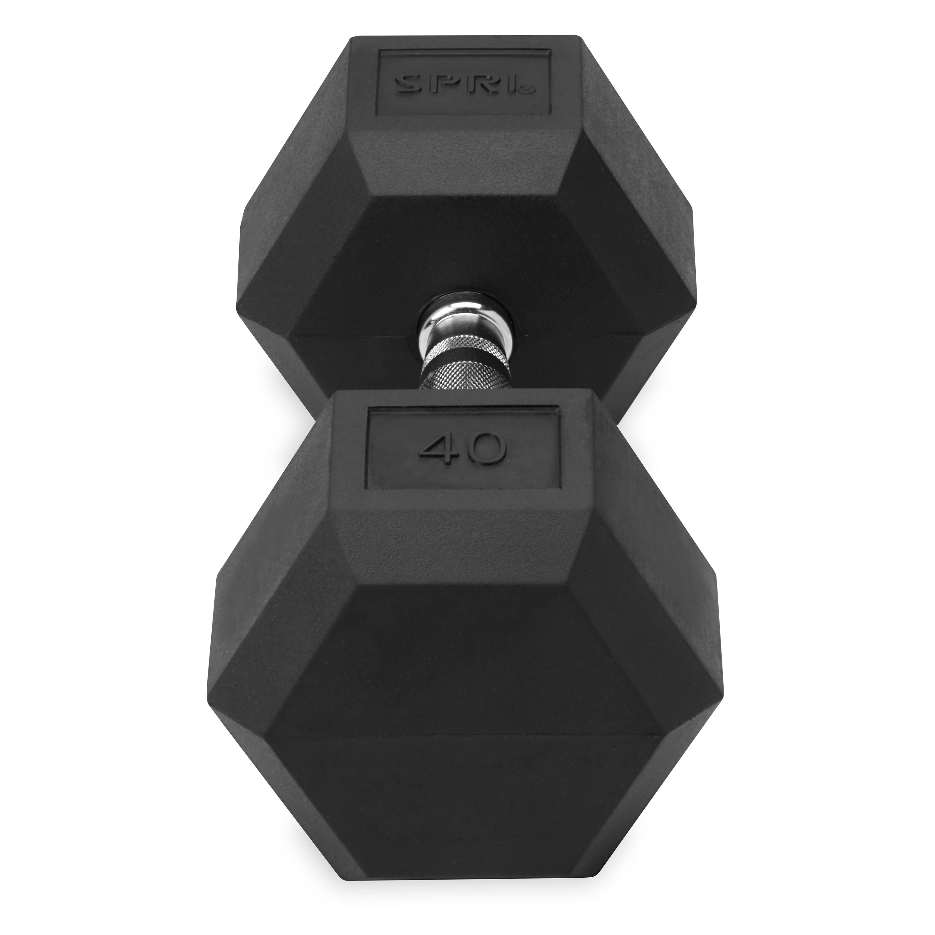 40lb six-sided single dumbbell front view